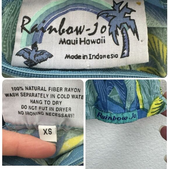 Rainbow Jo Tropical Palm Tree Print Sleeveless A-Line Midi Dress Green Blue XS - Picture 15 of 15